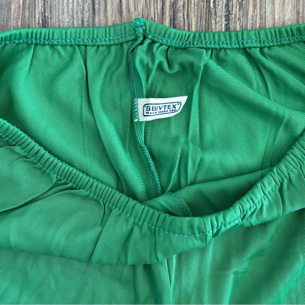 Vtg Gluvtex Wide Leg Slip Pants Size 34 Green Rayon Jersey Undergarment Pajamas - Picture 9 of 10